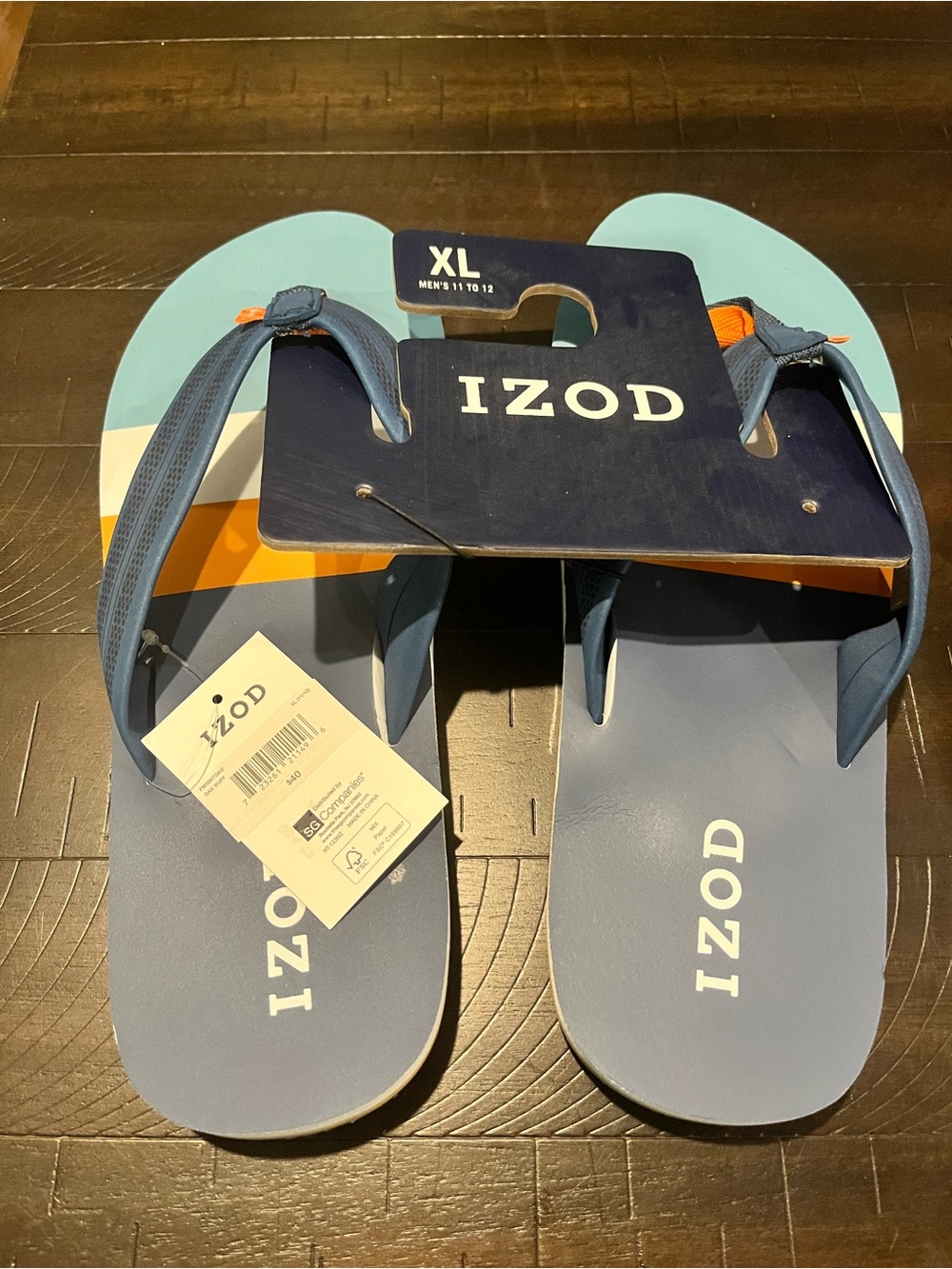 Izod Men’s Navy Blue Thong Sandals with Textured Foot Flip Flops Size 11 12 New